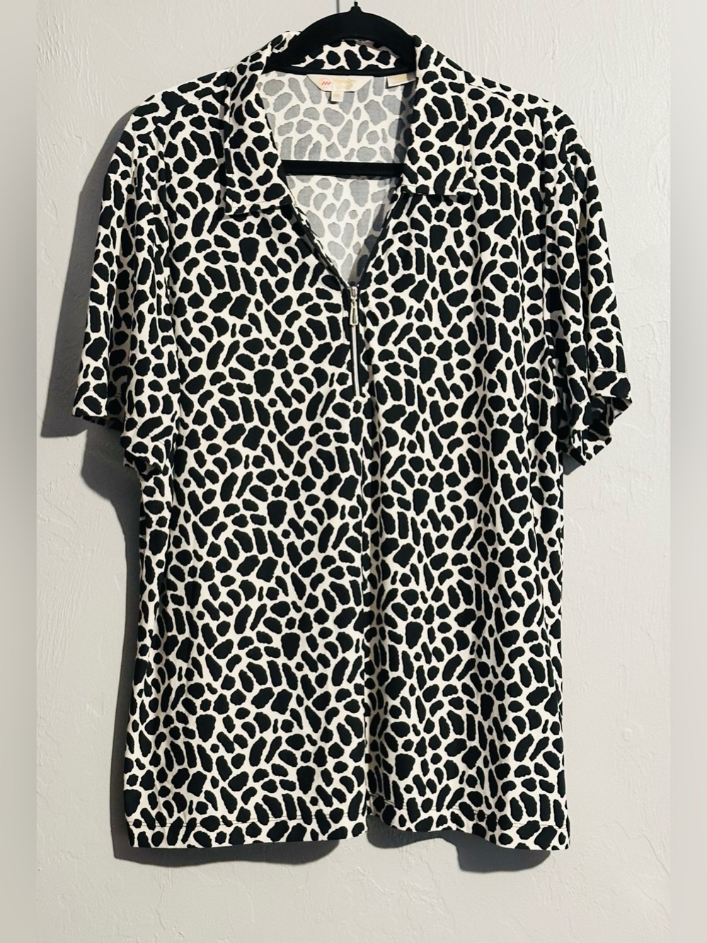 NWOT Monterey Club Women’s Black and White Spotted Half Zip Golf Polo Shirt,XXL